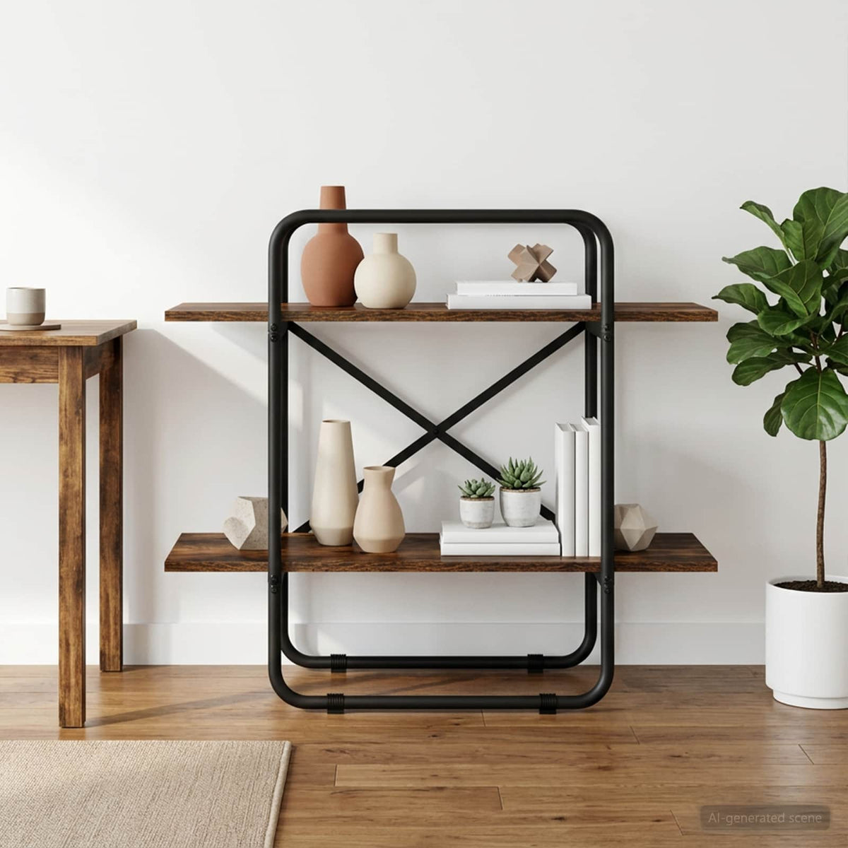 Bogreol 2 niveauer 60 x 35 x 70 cm PB Røget eg