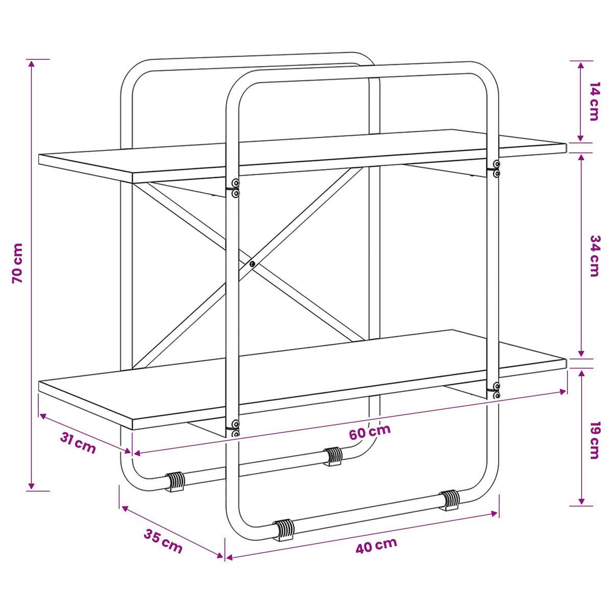 Bogreol 2 niveauer 60 x 35 x 70 cm PB Egetræ