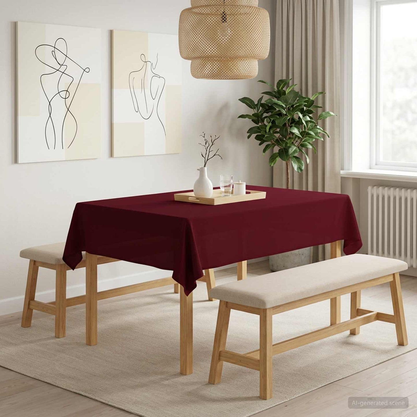 Bordklæde 5 stk. Rektangulær Vinrød 110 x 140 cm Polyester