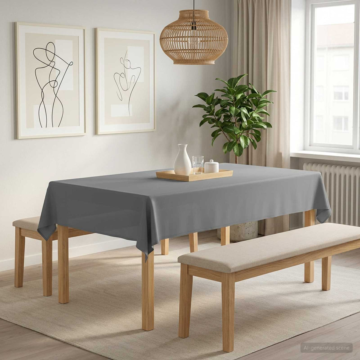 Bordklæde 5 stk. Rektangulær Lysegrå 140 x 260 cm Polyester