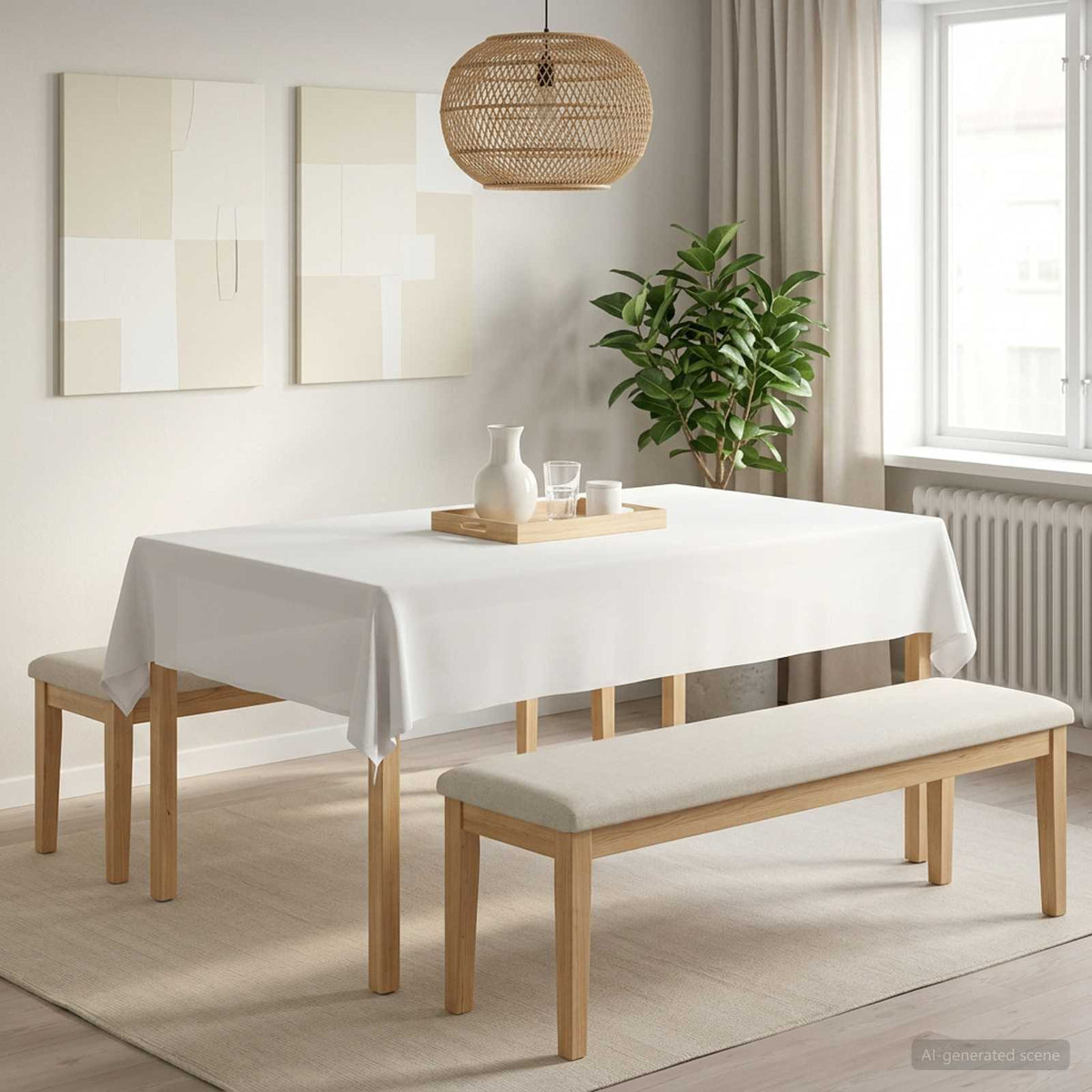 Bordklæde 5 stk. Rektangulær Hvid 140 x 260 cm Polyester