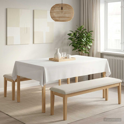 Bordklæde Rektangulær Hvid 140 x 260 cm Polyester