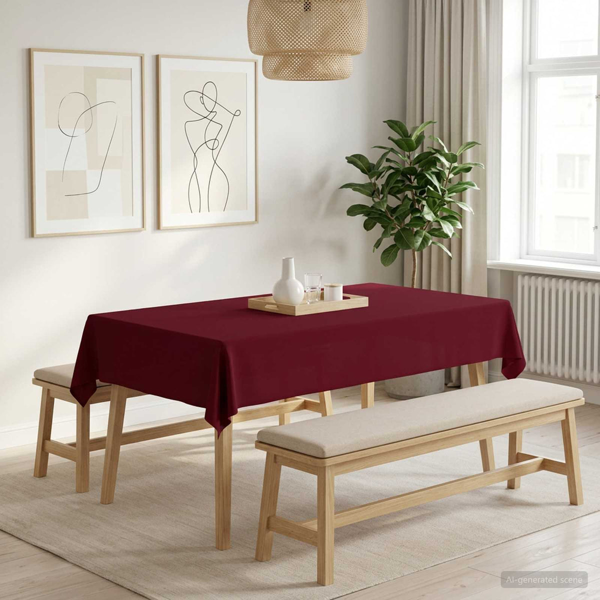 Bordklæde 5 stk. Rektangulær Vinrød 110 x 160 cm Polyester