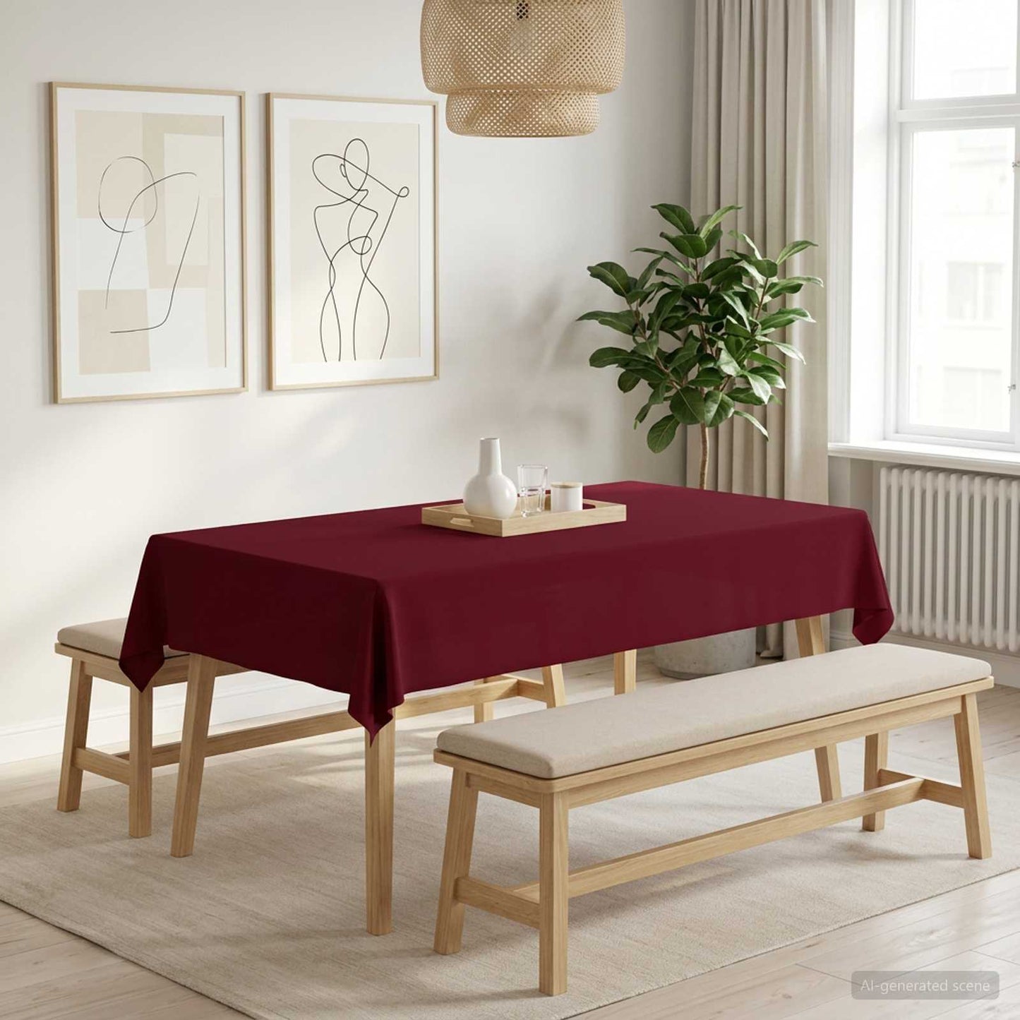 Bordklæde 5 stk. Rektangulær Vinrød 140 x 260 cm Polyester