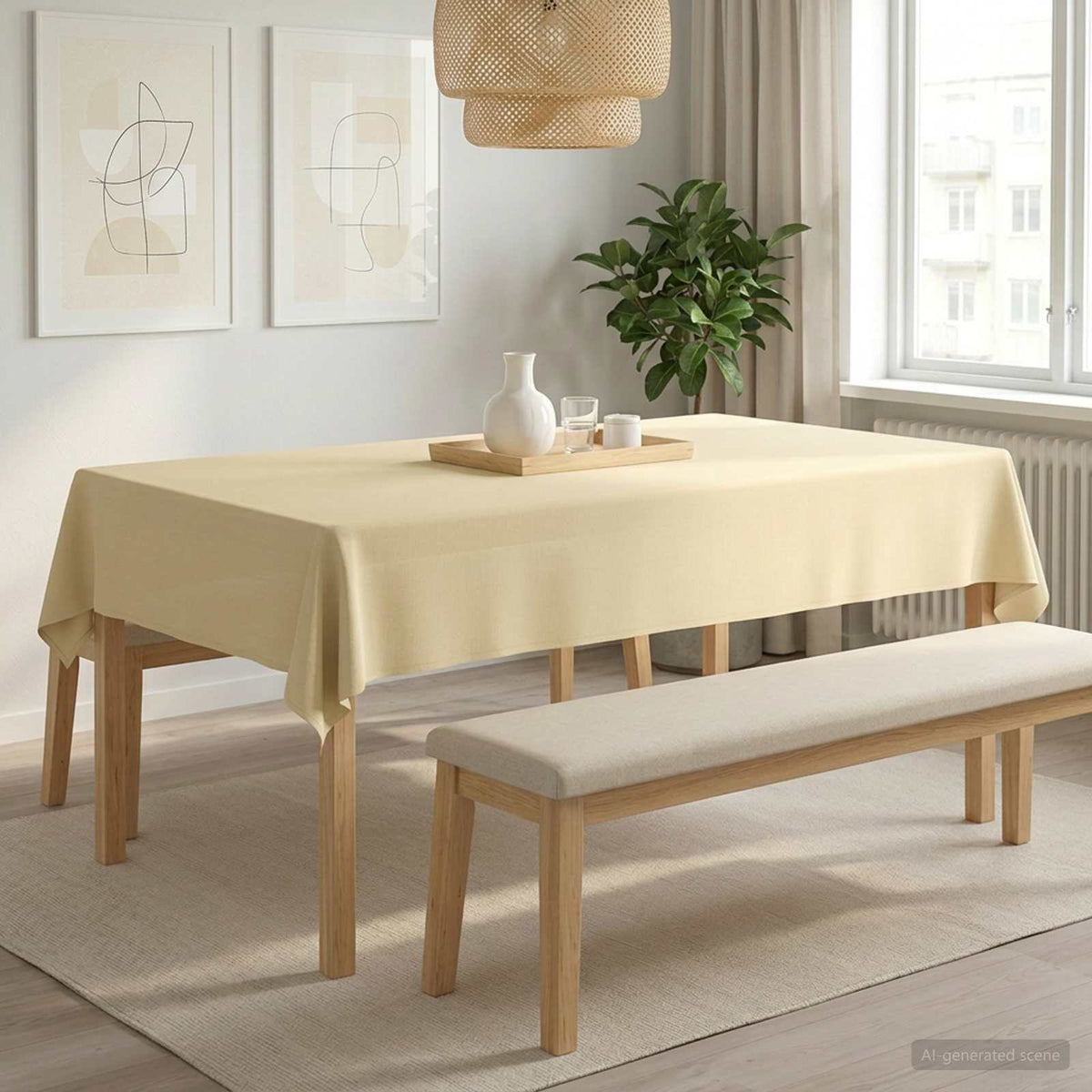 Bordklæde Rektangulær Cremehvid 140 x 200 cm Polyester