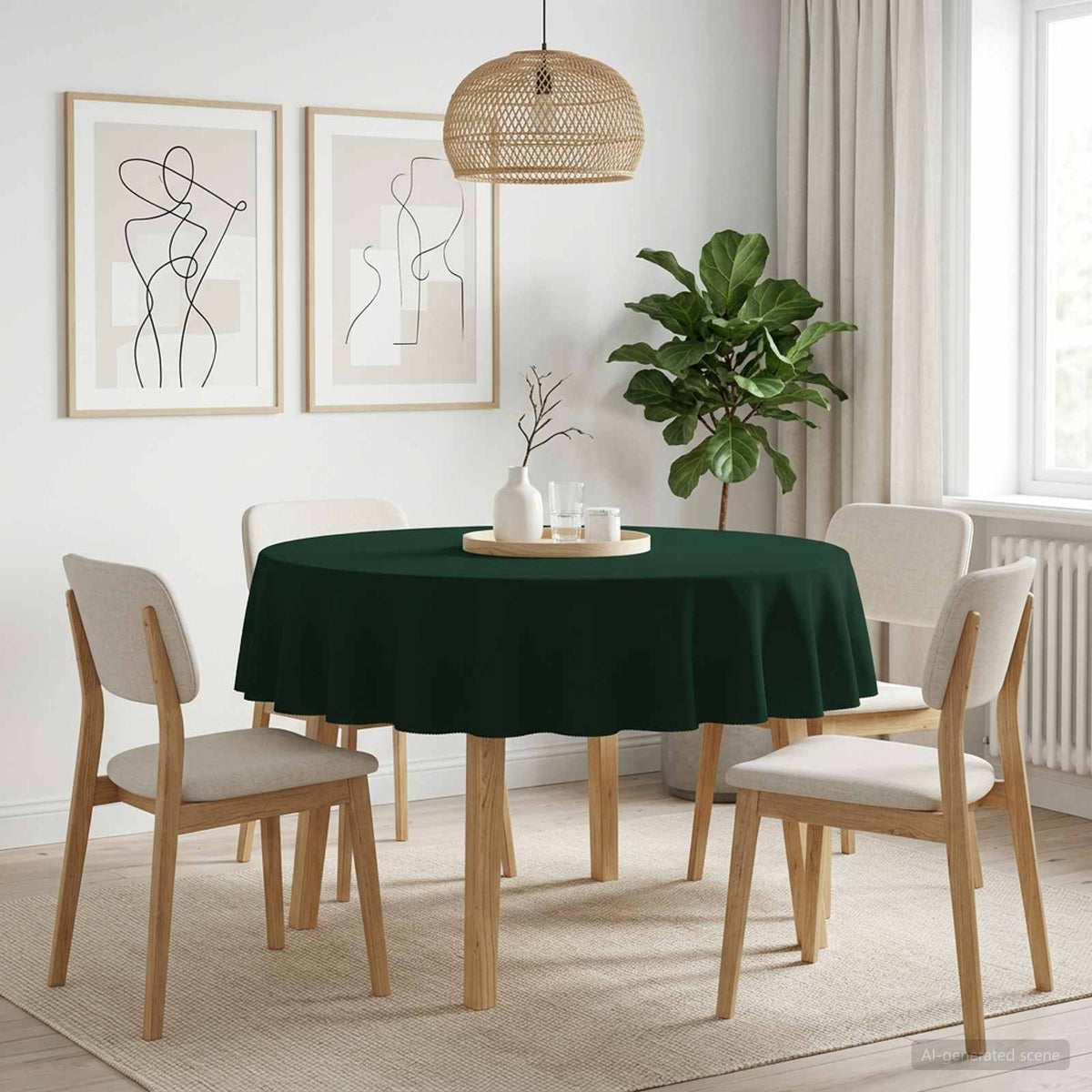 Bordklæde Rund Mørkegrøn Ø 180 cm Polyester