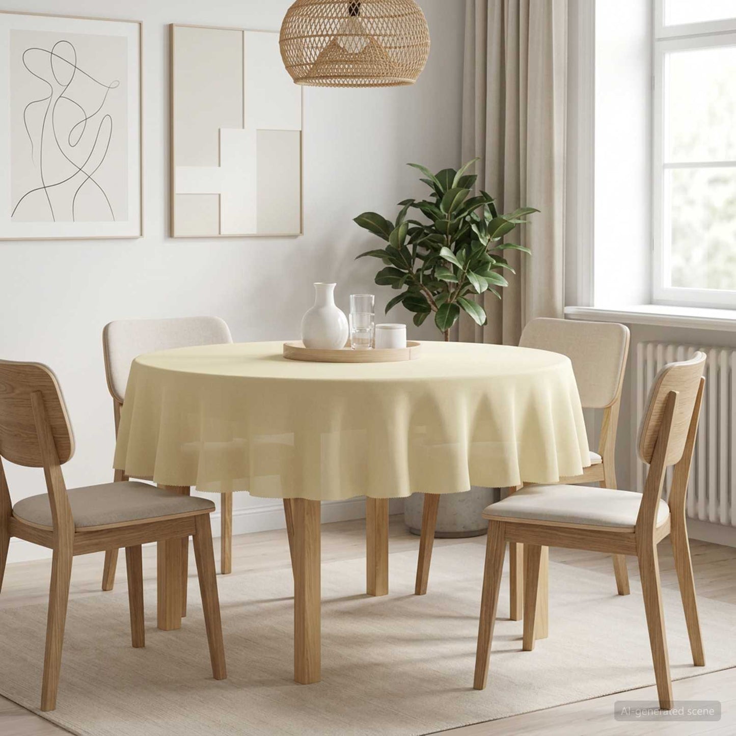 Bordklæde Rund Cremehvid Ø 180 cm Polyester