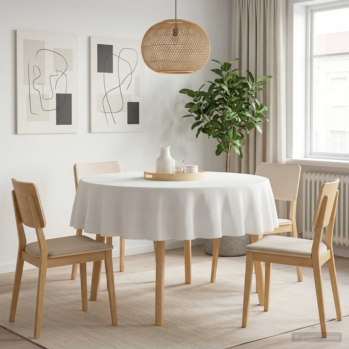 Bordklæde 5 stk. Rund Hvid Ø 160 cm Polyester