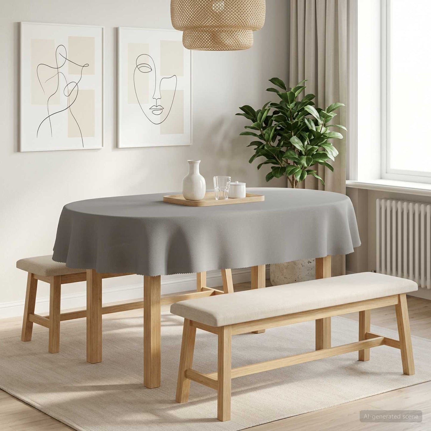 Bordklæde 5 stk. Oval Lysegrå 160 x 220 cm Polyester