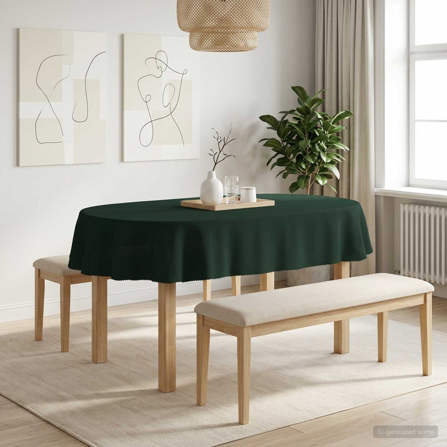 Bordklæde 5 stk. Oval Mørkegrøn 130 x 180 cm Polyester