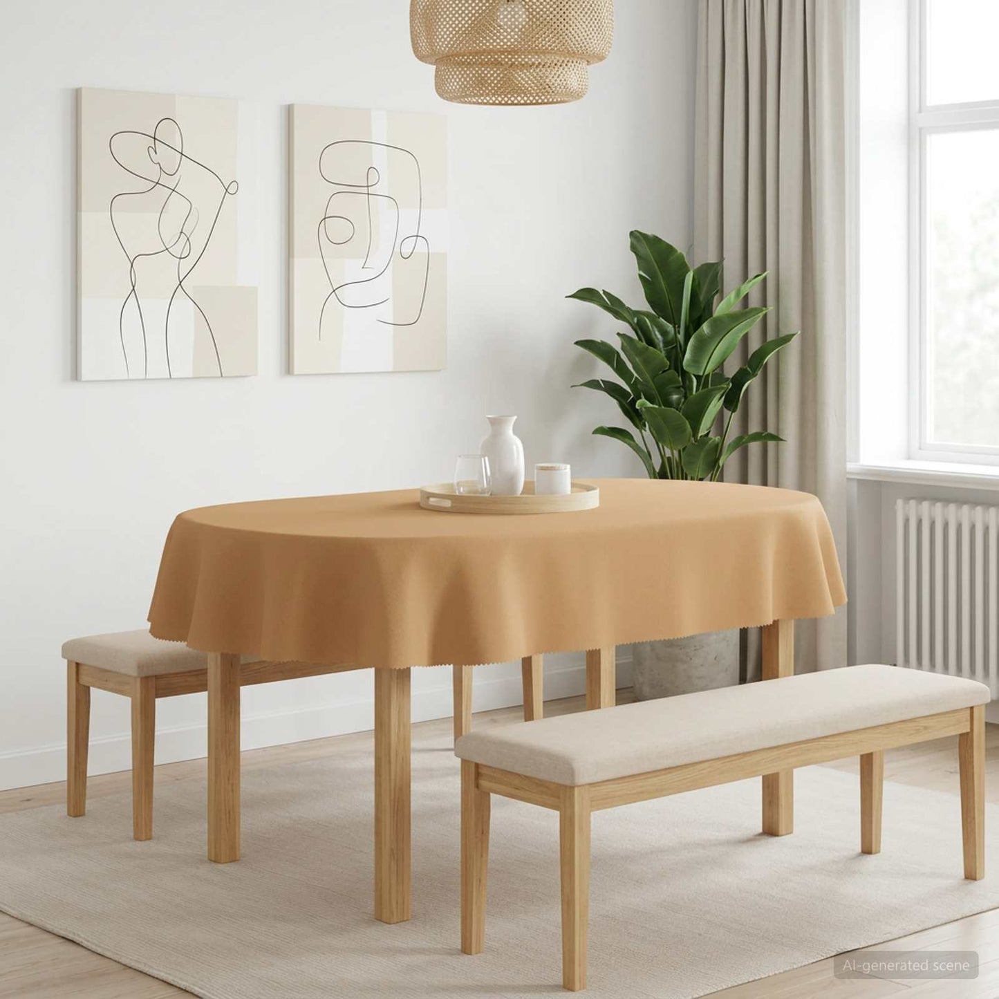 Bordklæde 5 stk. Oval Beige 160 x 220 cm Polyester