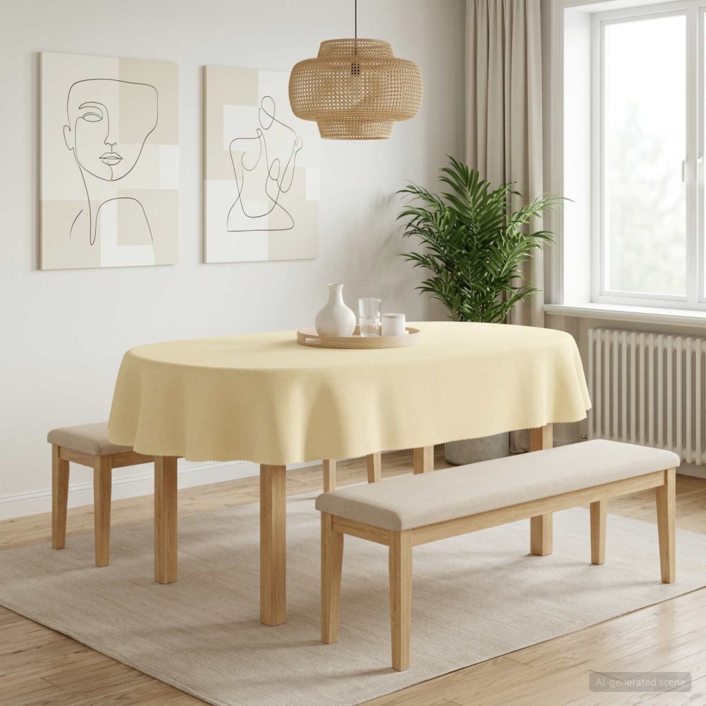 Bordklæde Oval Cremehvid 160 x 220 cm Polyester