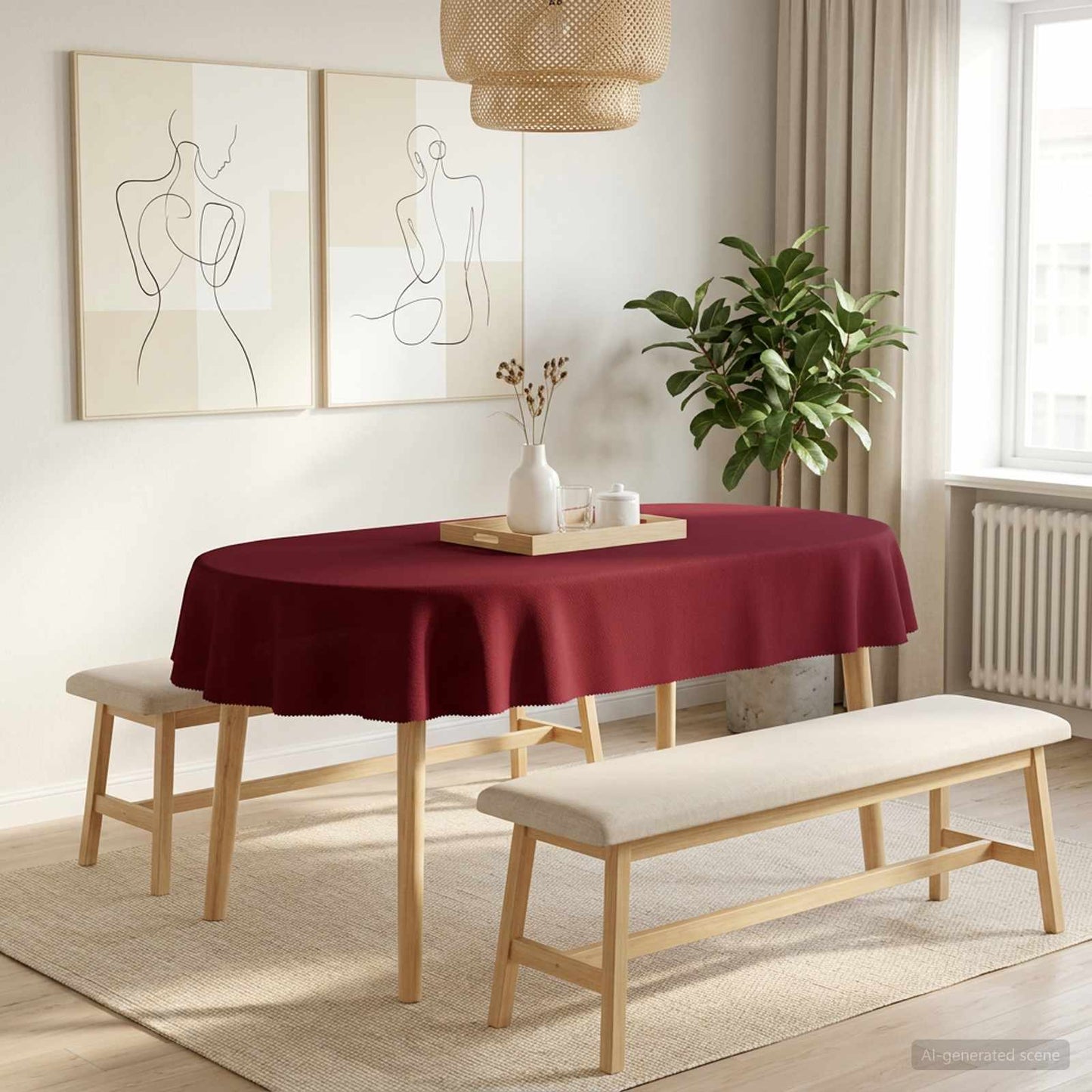 Bordklæde 5 stk. Oval Vinrød 160 x 220 cm Polyester