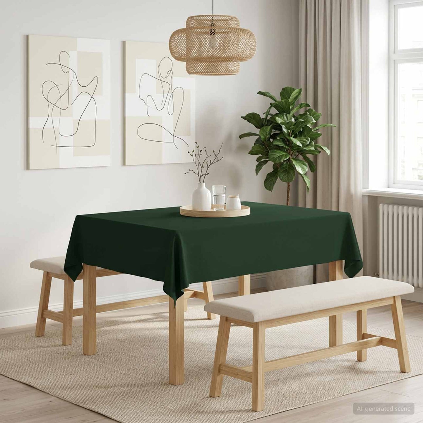 Bordklæde Rektangulær Mørkegrøn 110 x 140 cm