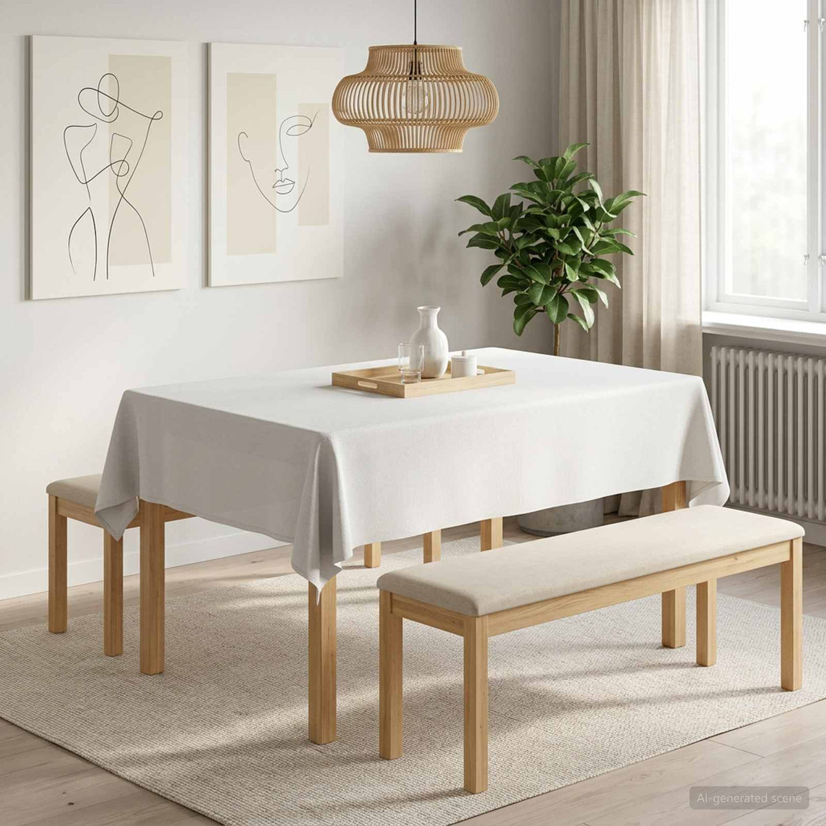 Bordklæde 5 stk. Rektangulær Hvid 140 x 180 cm
