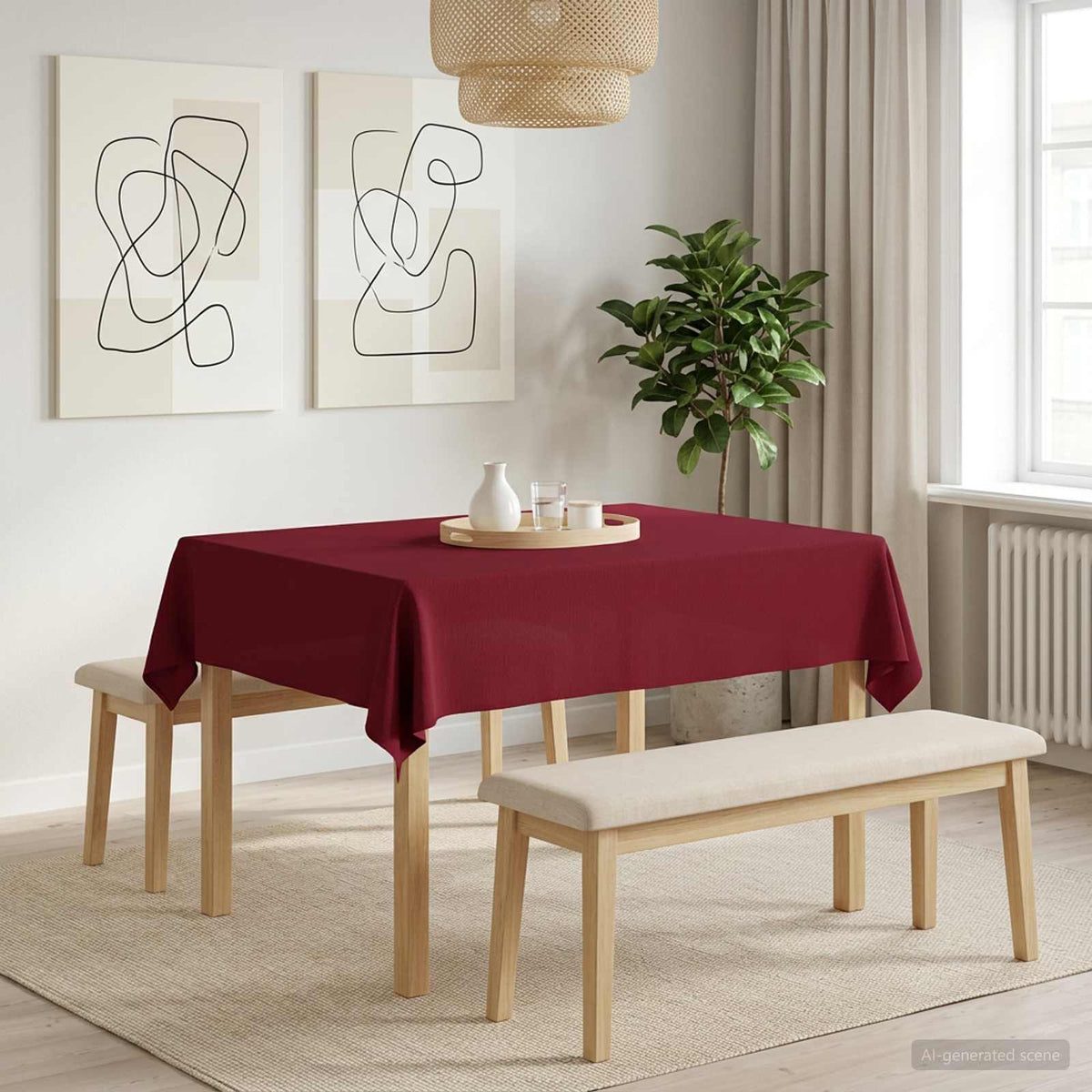 Bordklæde 5 stk. Rektangulær Vinrød 140 x 180 cm
