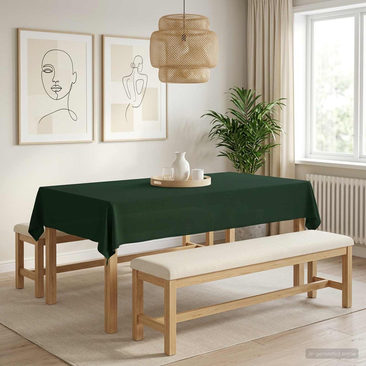 Bordklæde Rektangulær Mørkegrøn 140 x 220 cm