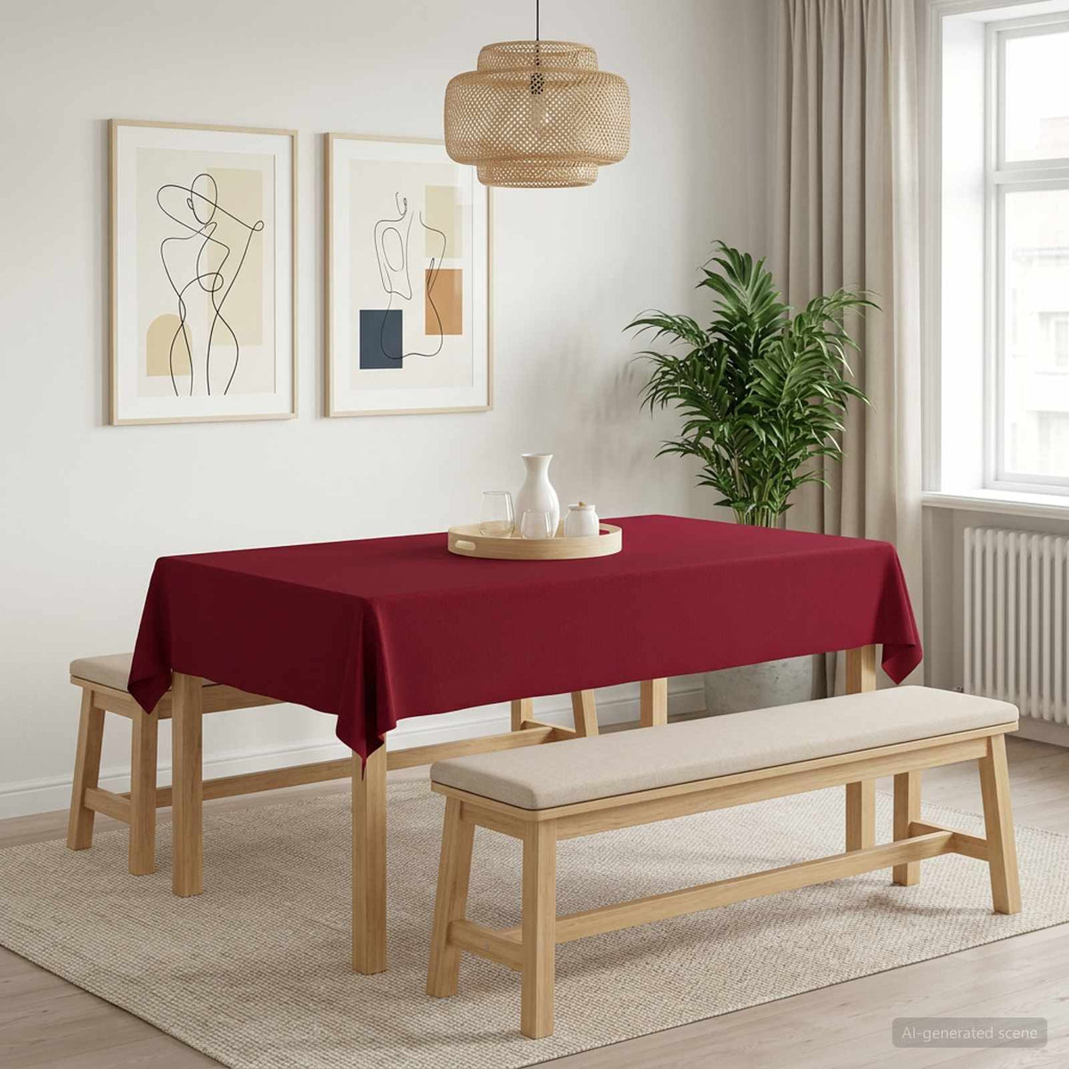 Bordklæde 5 stk. Rektangulær Vinrød 140 x 220 cm