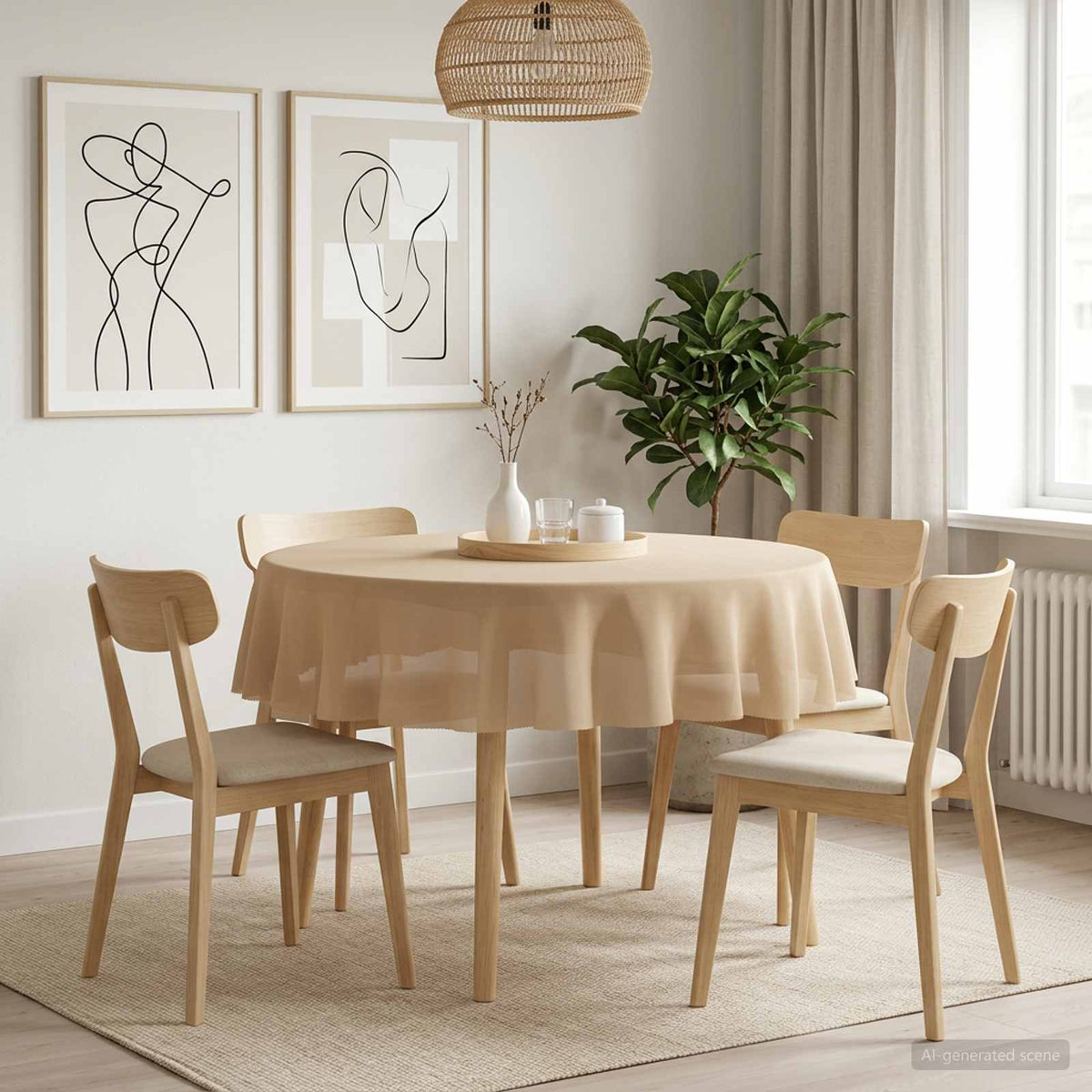 Bordklæde Rund Beige Ø 160 cm