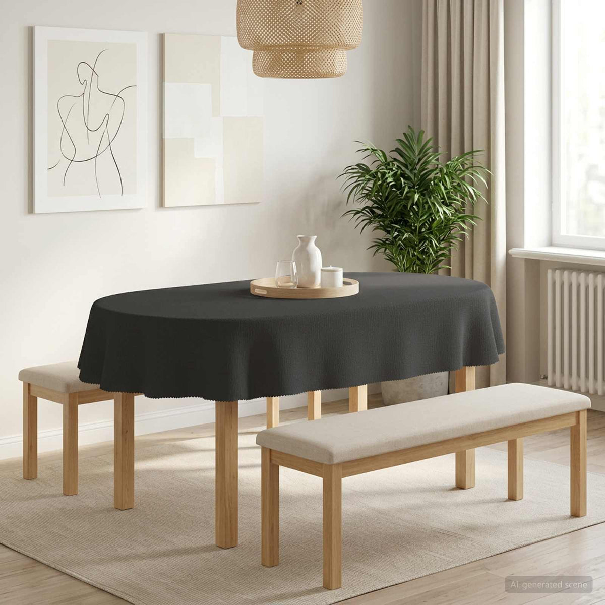 Bordklæde Oval Mørkegrå 130 x 220 cm