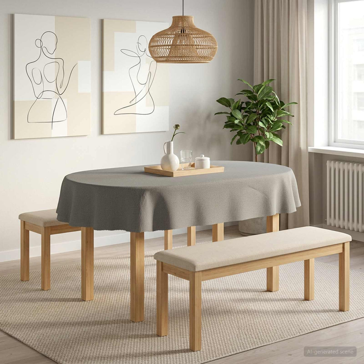 Bordklæde Oval Lysegrå 130 x 220 cm