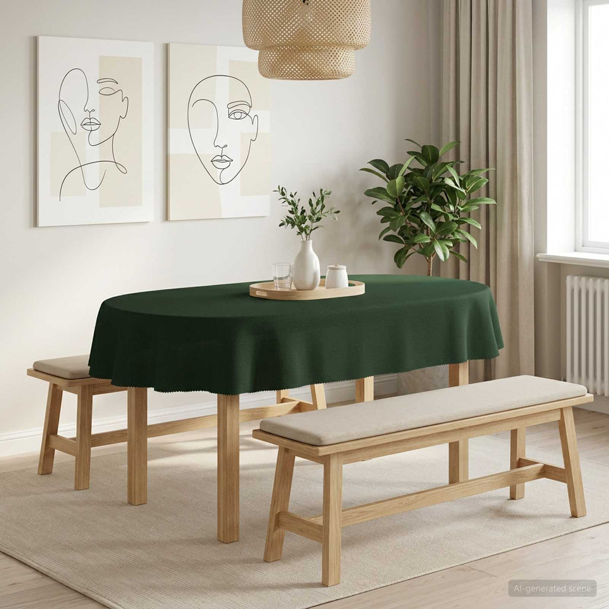 Bordklæde Oval Mørkegrøn 160 x 220 cm