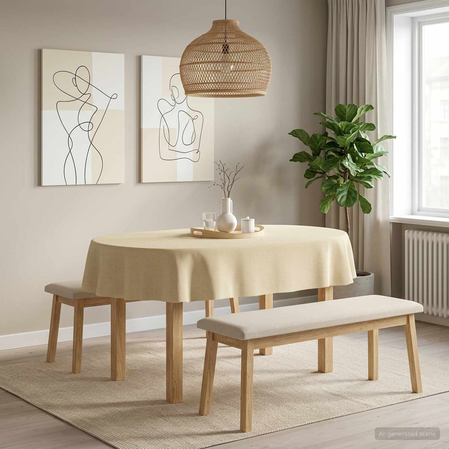 Bordklæde Oval Cremehvid 130 x 220 cm