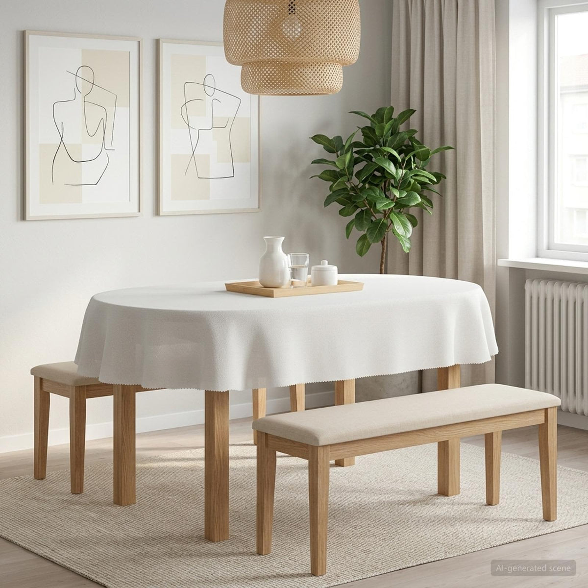 Bordklæde 5 stk. Oval Hvid 160 x 220 cm
