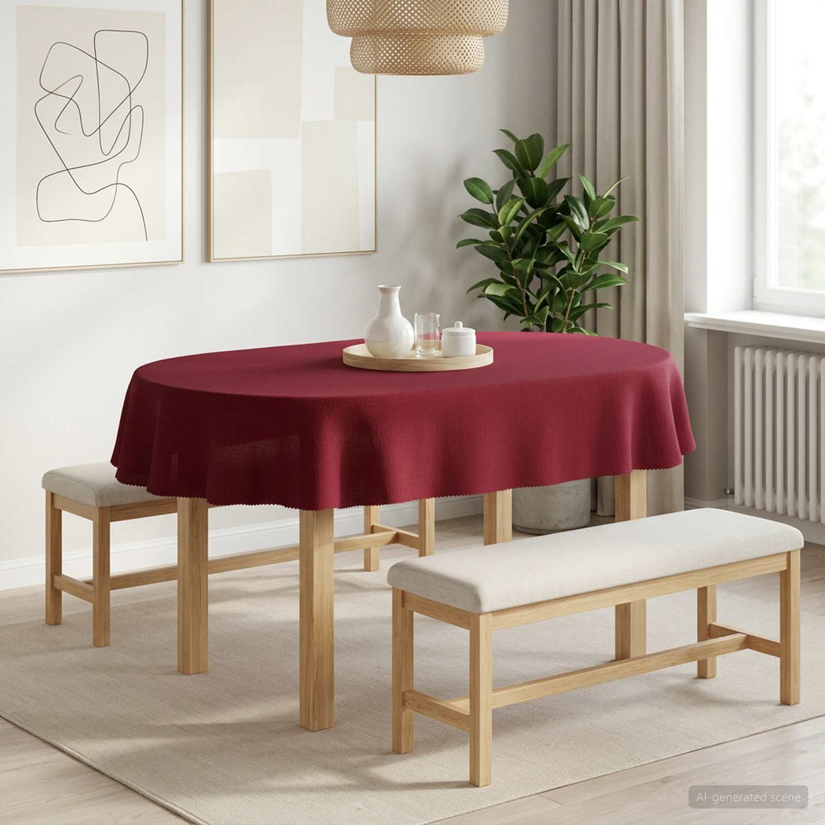 Bordklæde 5 stk. Oval Vinrød 160 x 220 cm