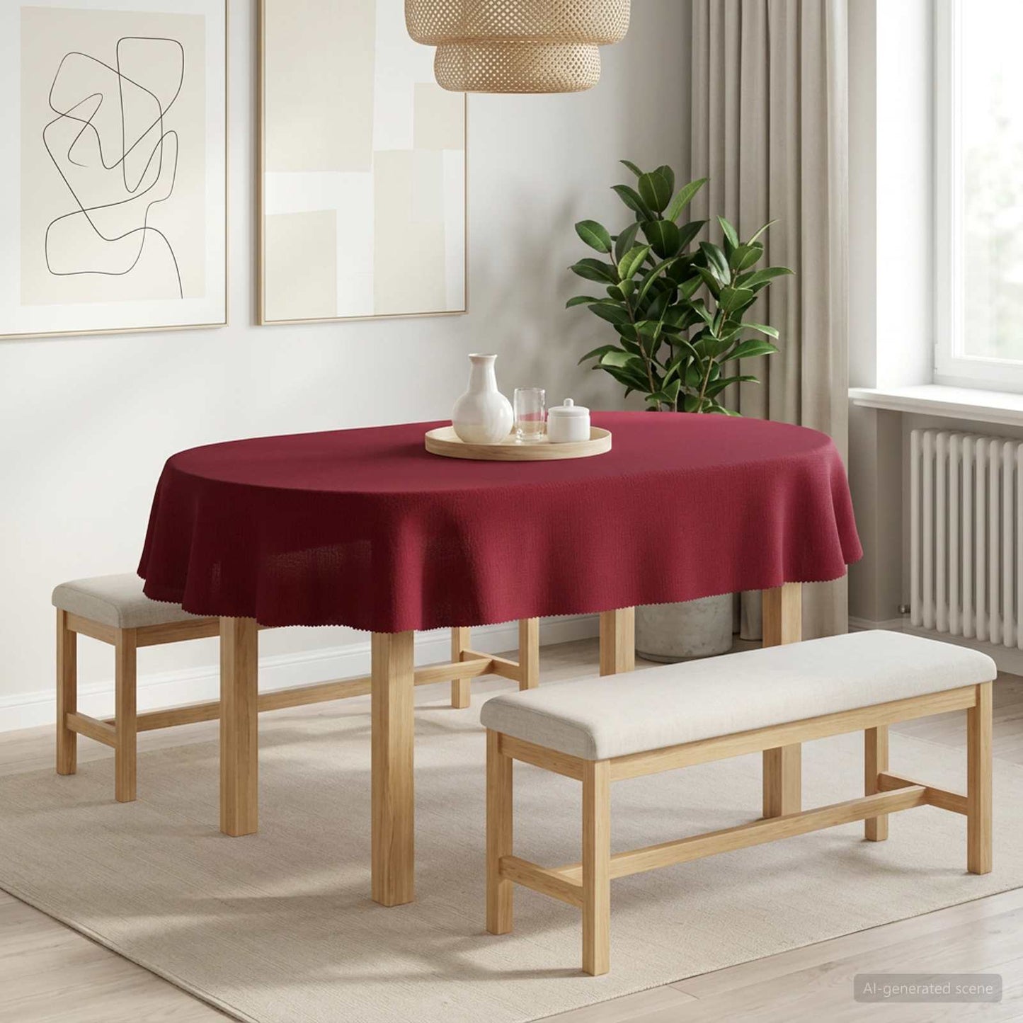 Bordklæde Oval Vinrød 160 x 220 cm