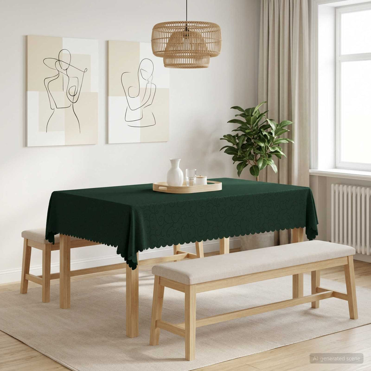 Bordklæde Rektangulær Mørkegrøn 140 x 160 cm