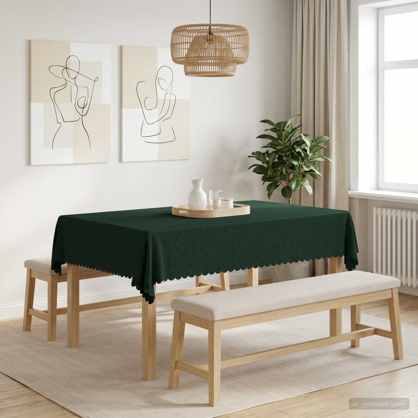 Bordklæde 5 stk. Rektangulær Mørkegrøn 140 x 160 cm