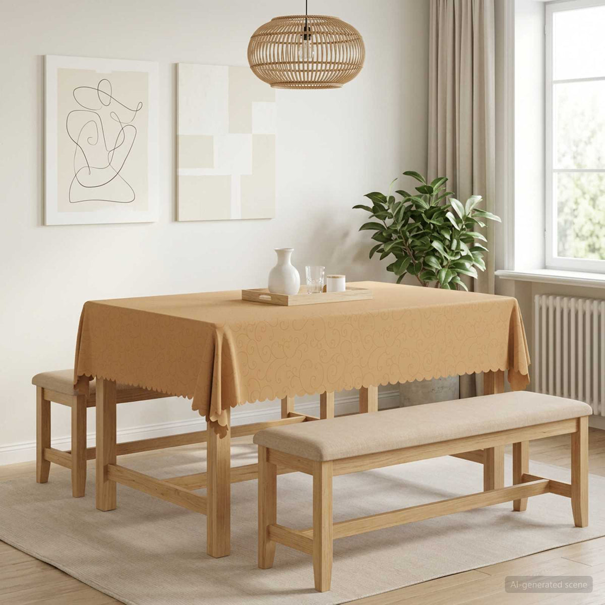 Bordklæde 5 stk. Rektangulær Beige 140 x 180 cm