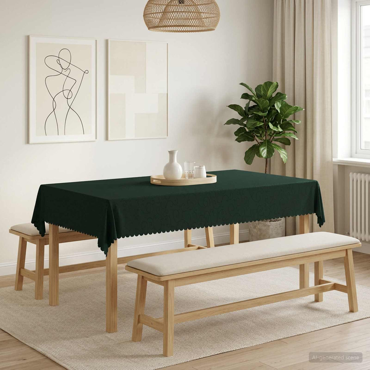 Bordklæde Rektangulær Mørkegrøn 110 x 160 cm