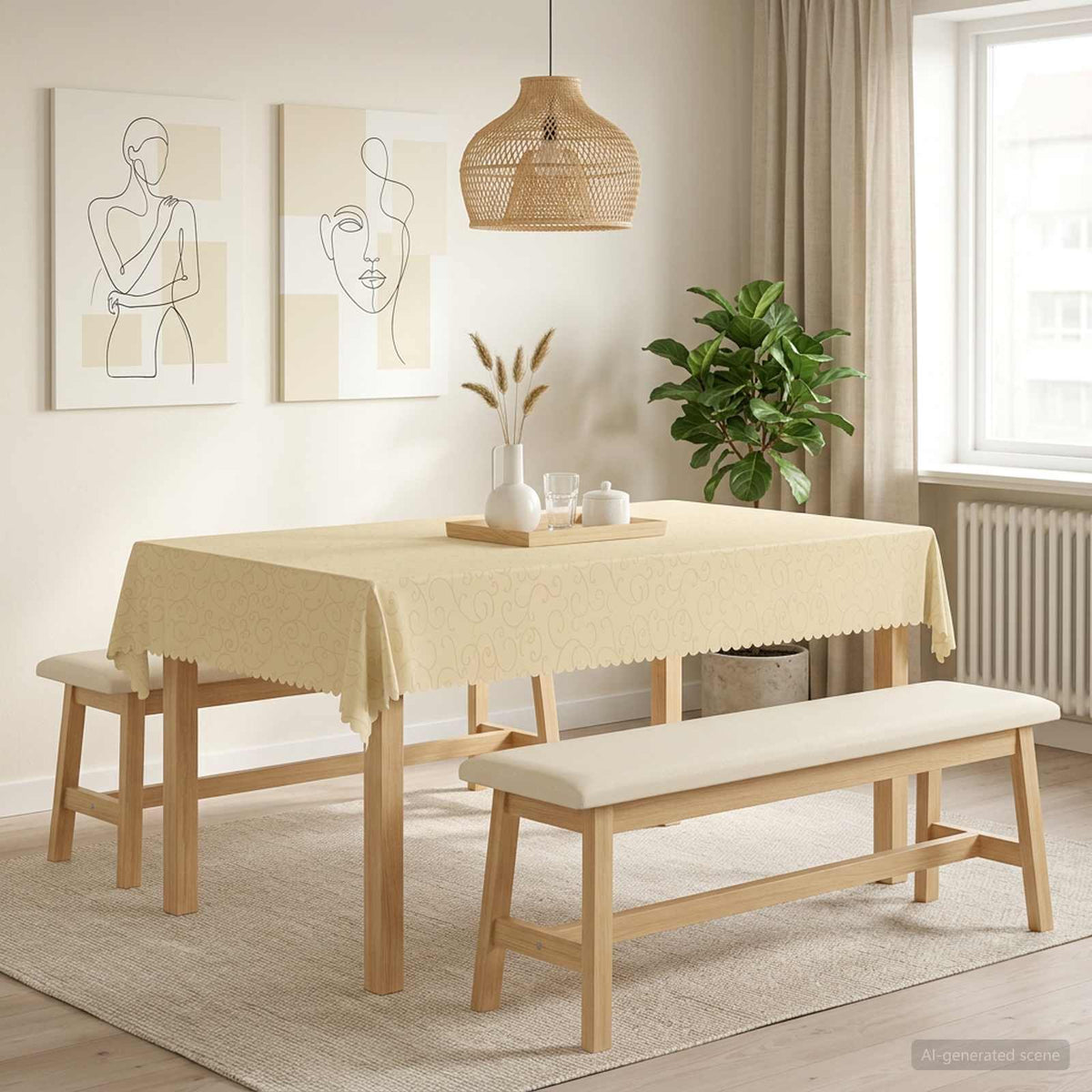 Bordklæde 5 stk. Rektangulær Cremehvid 140 x 220 cm