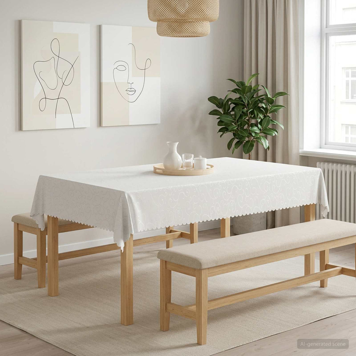 Bordklæde 5 stk. Rektangulær Hvid 110 x 160 cm