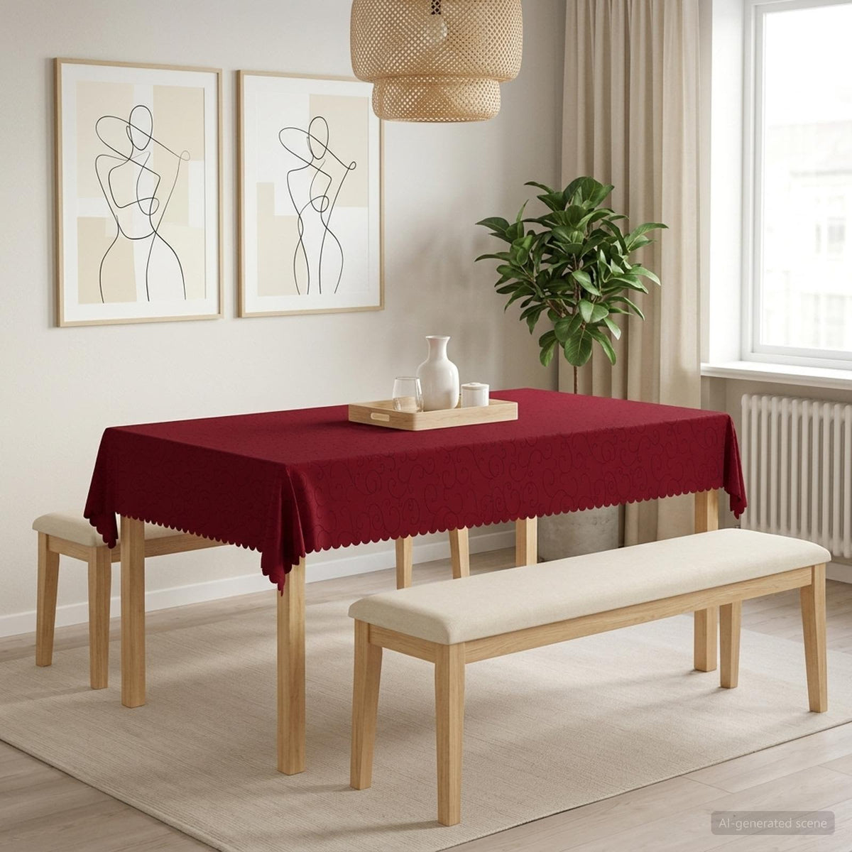 Bordklæde Rektangulær Vinrød 140 x 220 cm