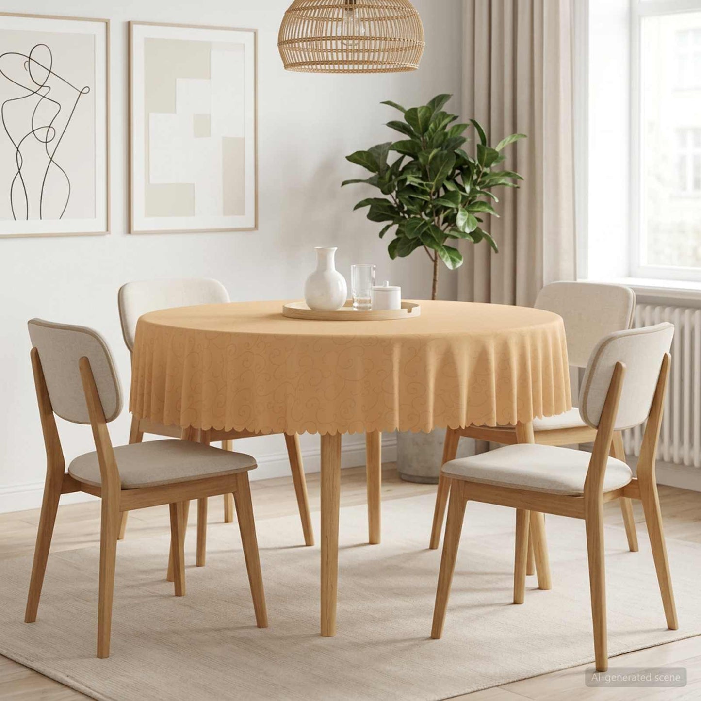 Bordklæde 5 stk. Rund Beige Ø 140 cm