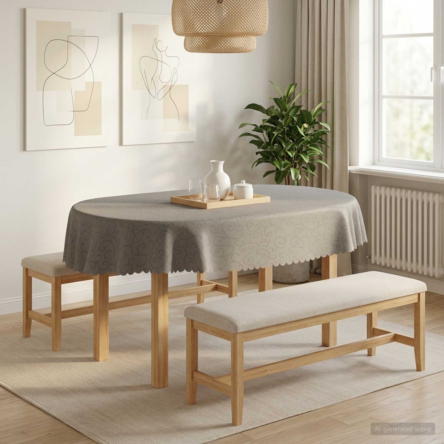 Bordklæde Oval Lysegrå 130 x 220 cm