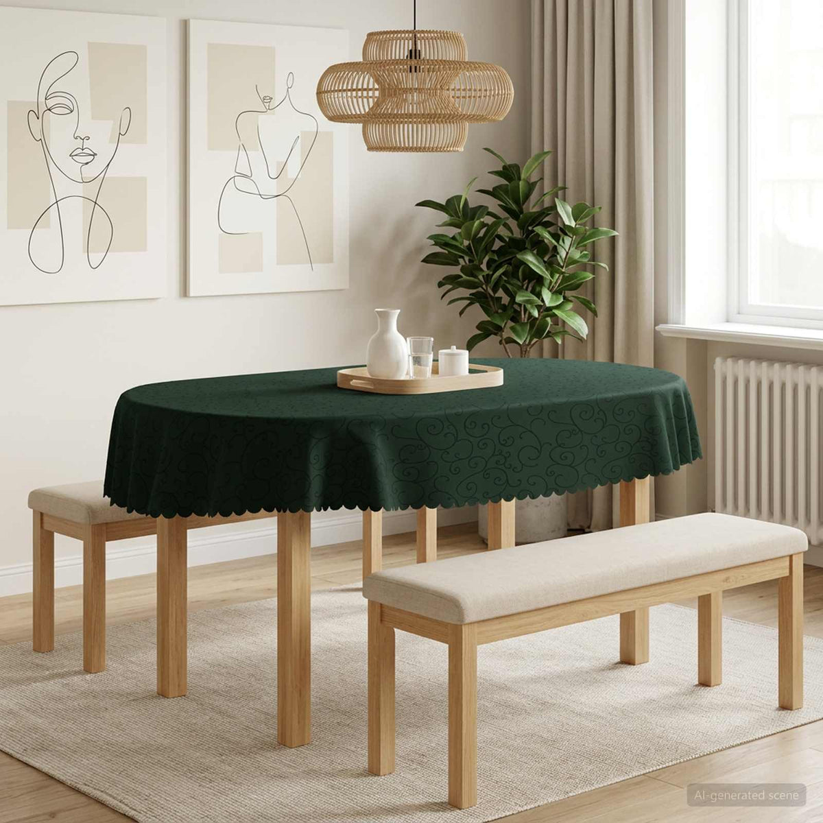 Bordklæde Oval Mørkegrøn 130 x 220 cm