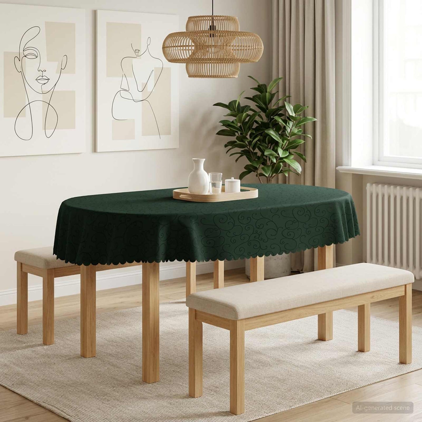 Bordklæde 5 stk. Oval Mørkegrøn 130 x 220 cm