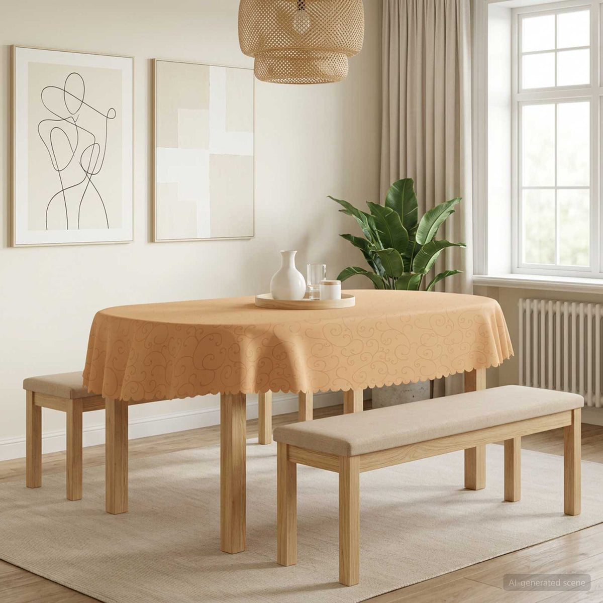 Bordklæde 5 stk. Oval Beige 160 x 220 cm