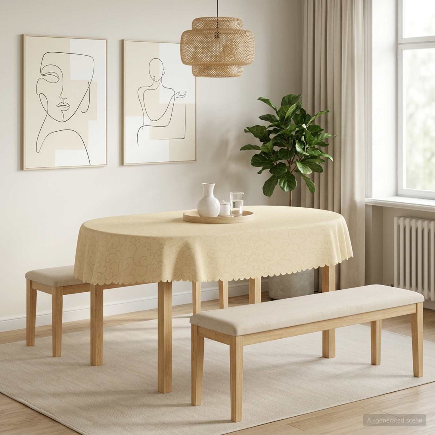 Bordklæde 5 stk. Oval Cremehvid 160 x 220 cm
