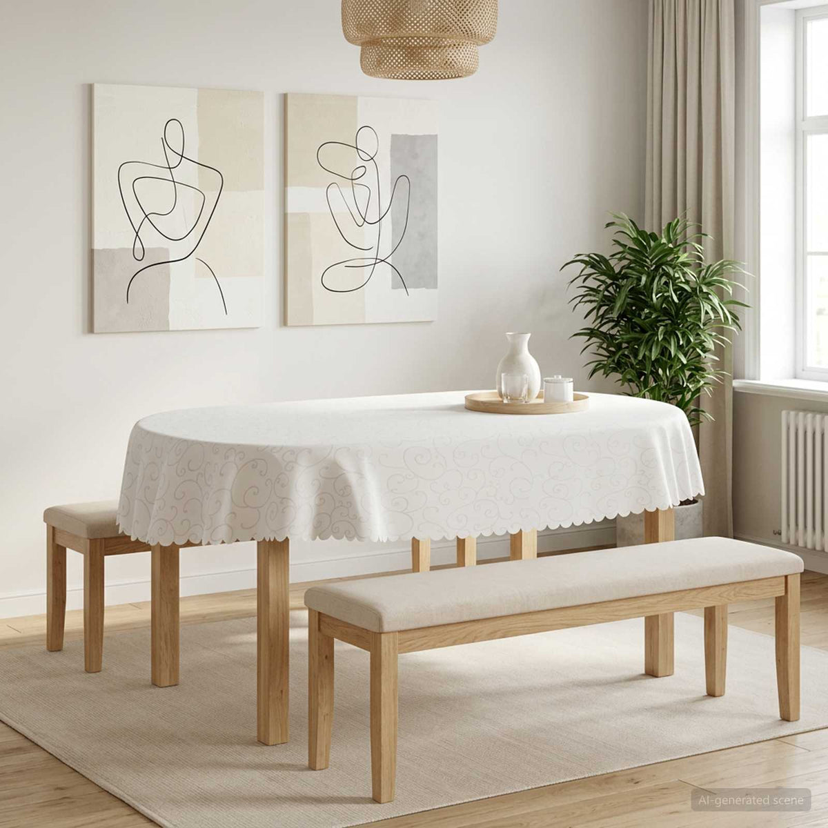 Bordklæde Oval Hvid 130 x 220 cm