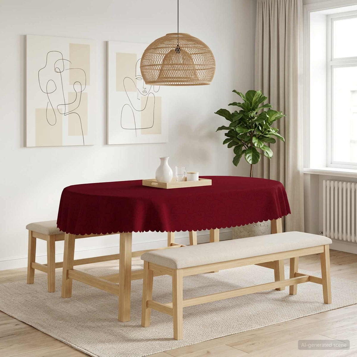 Bordklæde Oval Vinrød 130 x 220 cm