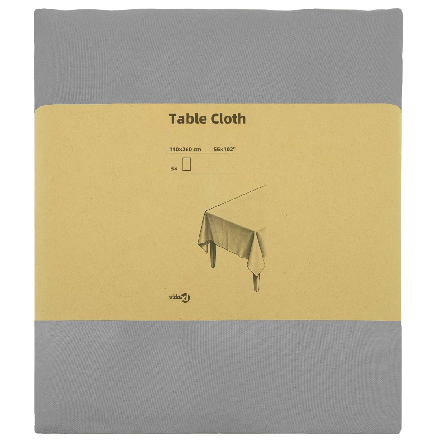 Bordklæde 5 stk. Rektangulær Lysegrå 140 x 260 cm Polyester
