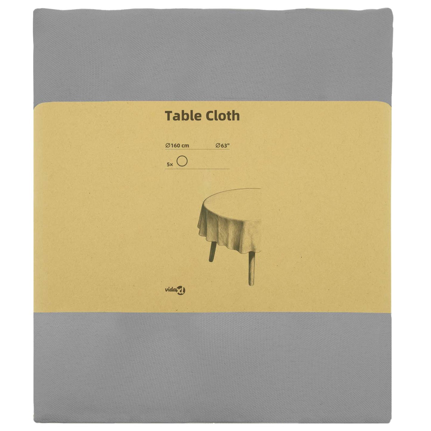 Bordklæde 5 stk. Rund Lysegrå Ø 160 cm Polyester