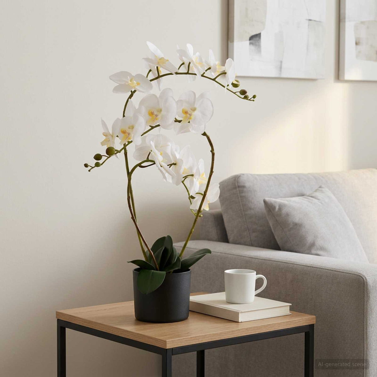 Kunstig orkideplante med potte Hvid 45 x 15 x 65 cm