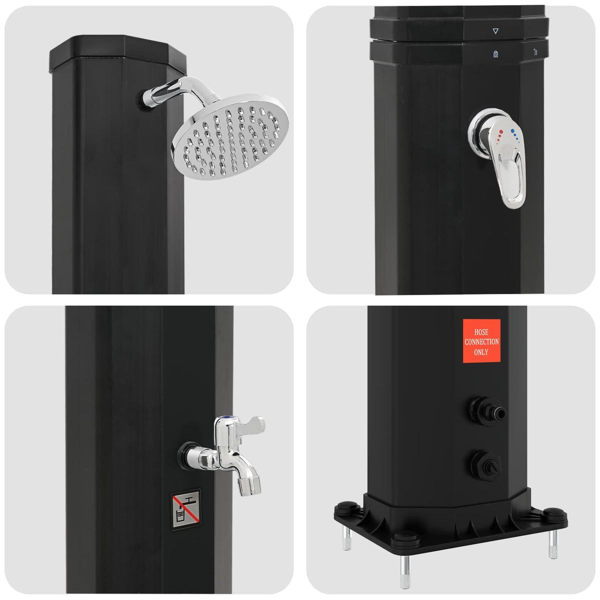Solbruser med bruserhoved og vandhane 40 l Sort