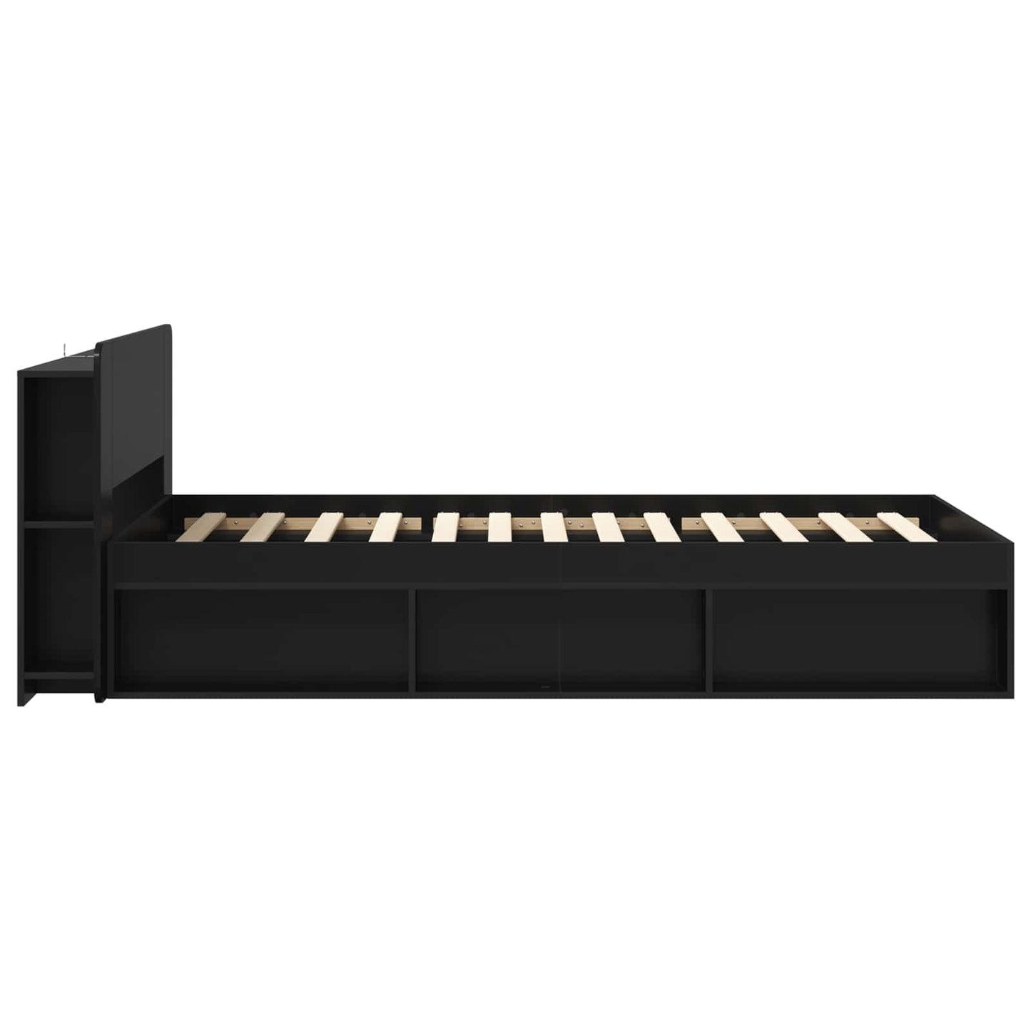 Sengestel med opbevaring Sort 75 x 190 cm Konstrueret træ
